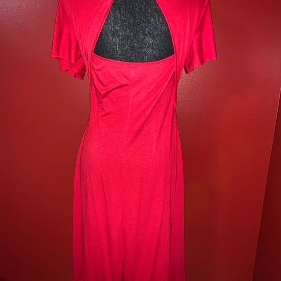Red Fit and Flare Cutout Back Dress - Picture 6 of 8